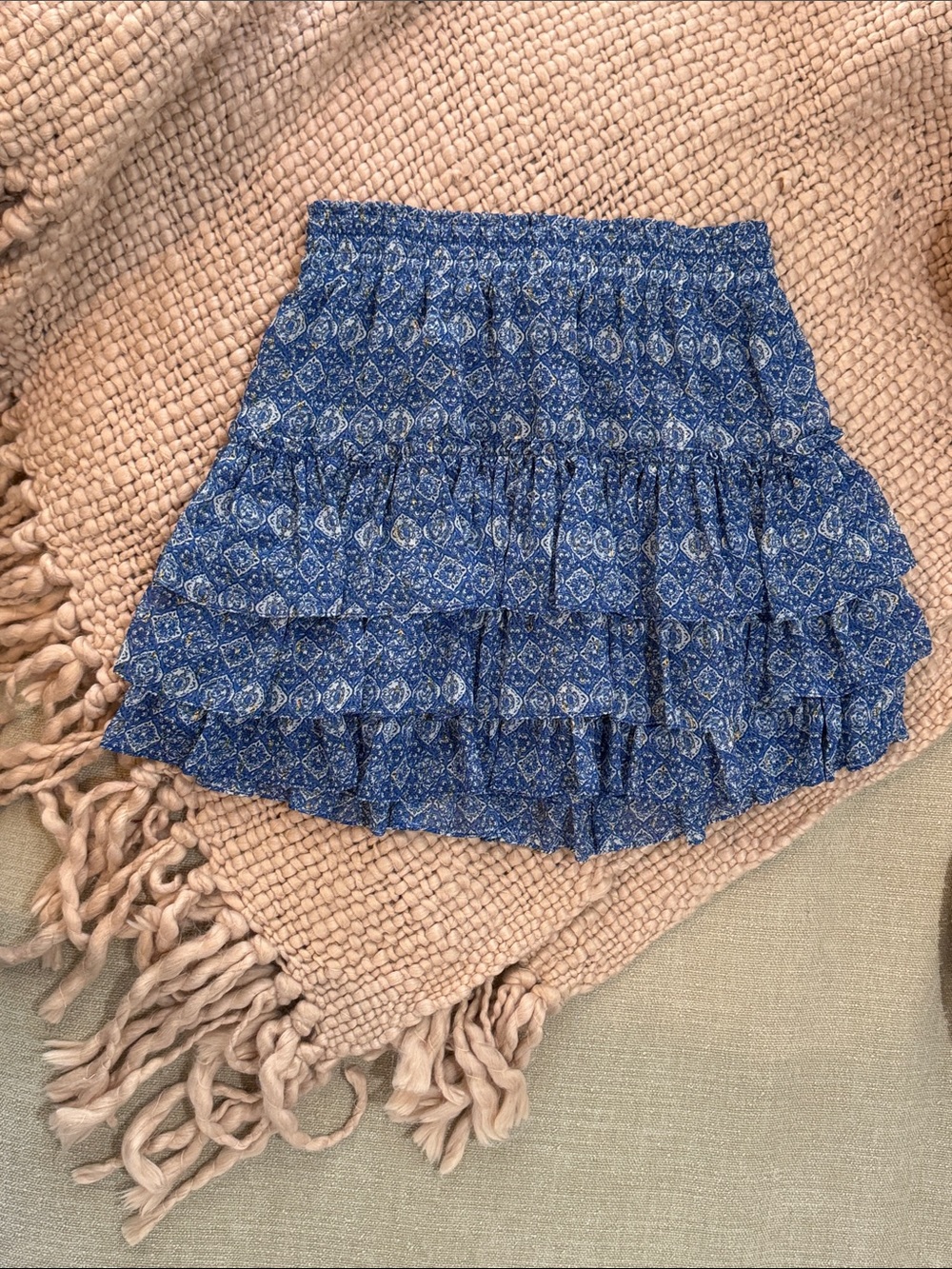 Misa Los Angeles Flirty Tiered Blue with Gold Sparkle Ruffle Mini Skirt
